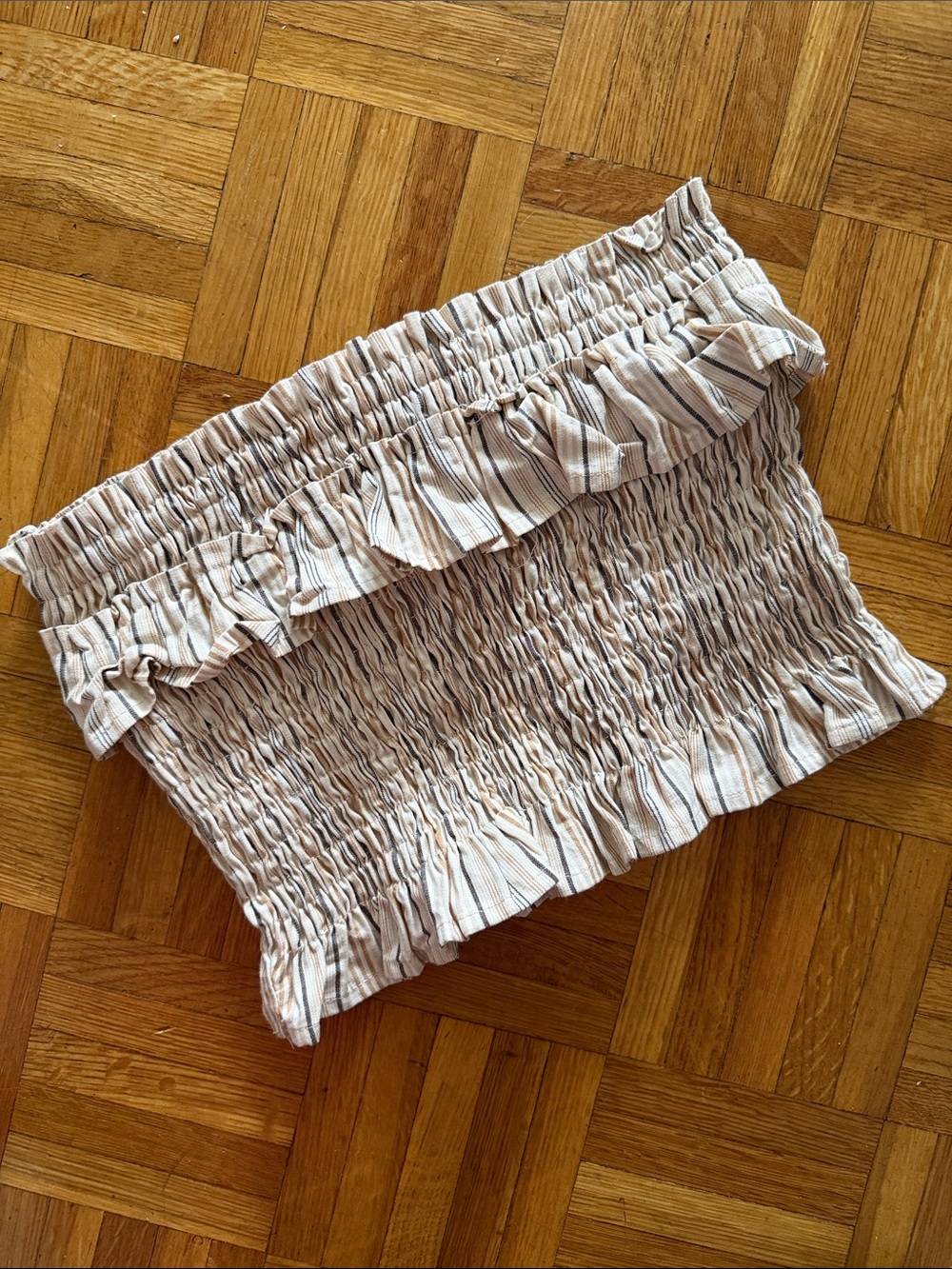 Storia Cream Striped Smocked Tube Top